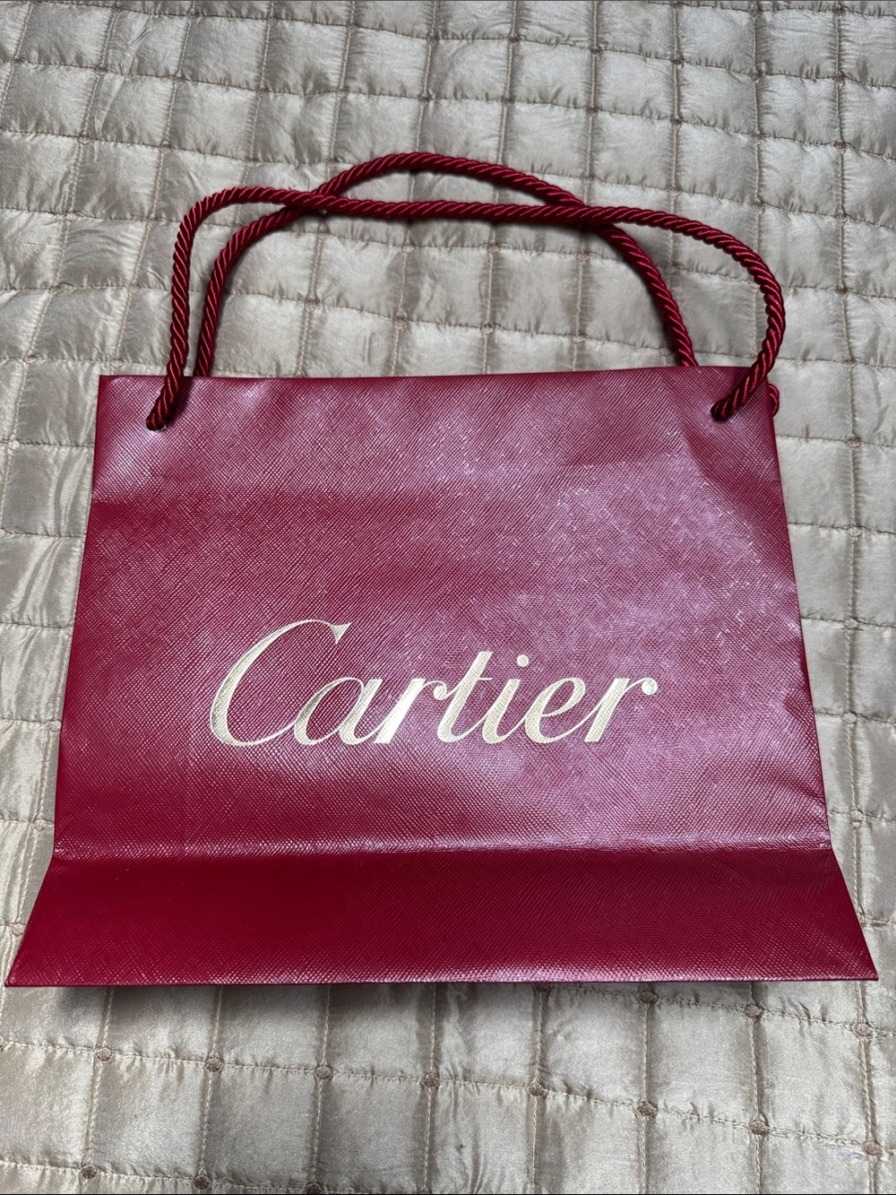 Cartier Burgundy Paper gift bag with Rope Handles